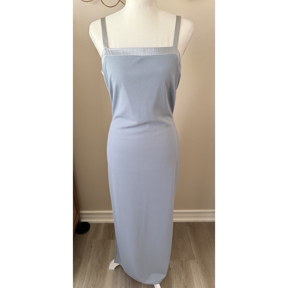 Vintage City Triangles Blue Maxi Slip Dress Size 9 Satin Trim 90s Minimalist